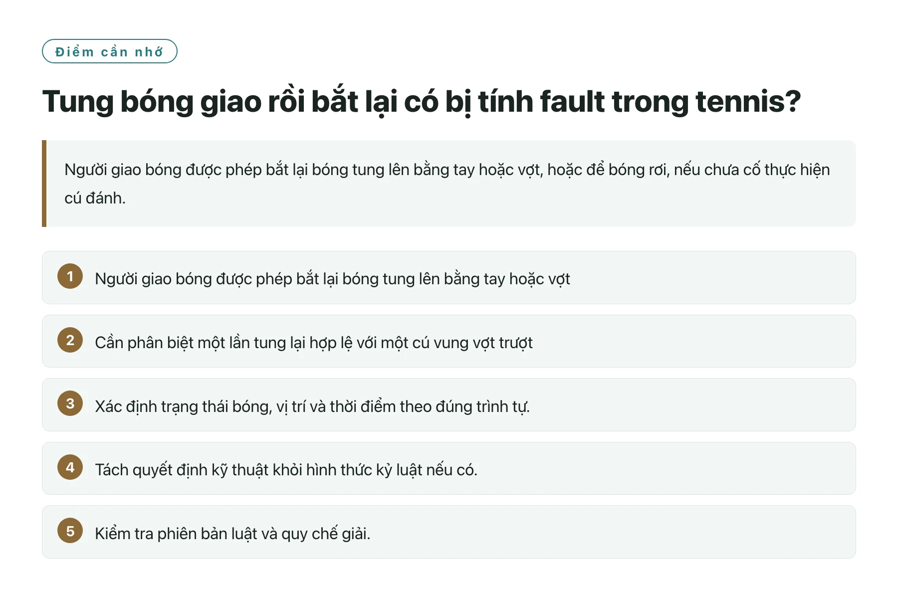 Tung bóng giao rồi bắt lại có bị tính fault trong tennis?——全文要点速览
